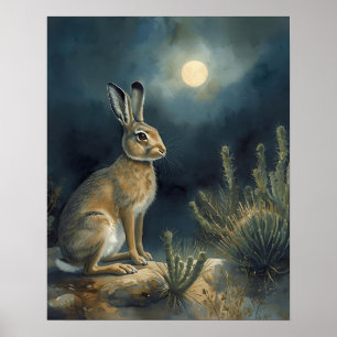 Wüsten-Jackrabbit unter dem Mond Poster