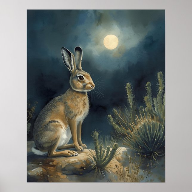 Wüsten-Jackrabbit unter dem Mond Poster (Vorne)