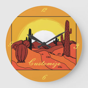 Wüsten-Kaktus-Sonnenuntergang Thunder_Cove Große Wanduhr