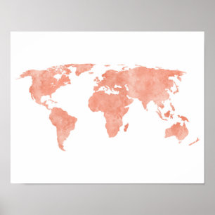 Wüsten-rosa Aquarell-Weltkarte Poster