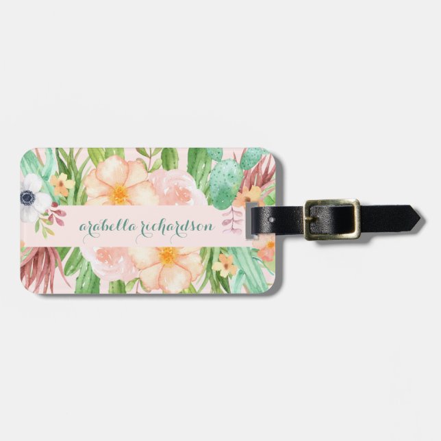 Wüsten-rosa saftige Blumen Gepäckanhänger (Vorderseite horizontal)