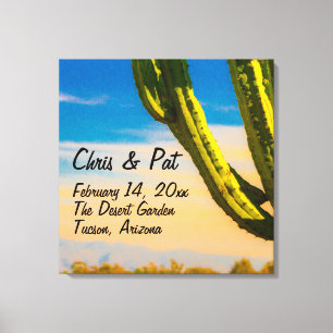 Wüsten-Saguaro-Kaktus-Hochzeitsdatum-Ort Leinwanddruck