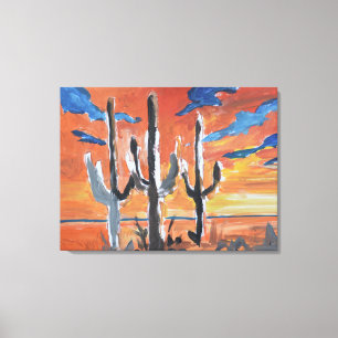 Wüsten-Saguaro-Sonnenuntergang Neo-Expressionist Leinwanddruck