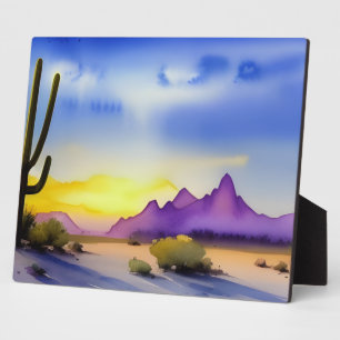 Wüsten-Sonnenaufgang-Szene-Wasserfarben-Tischdekor Fotoplatte