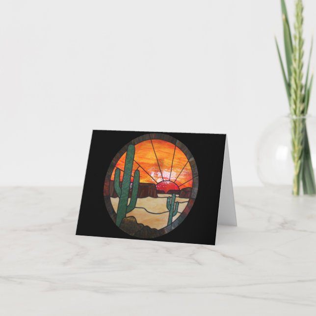 Wüsten-Sonnenuntergang-Buntglas Notecard Karte (Vorderseite)