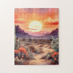 Wüsten-Sonnenuntergangs-Kaktus-Puzzle