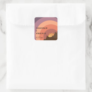 Wüsten-Sonnenuntergangs-Ziel-Hochzeitsaufkleber Quadratischer Aufkleber