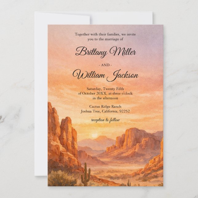 Wüstenberg Rustikale Boho Südwest-Hochzeit Einladung (Vorderseite)