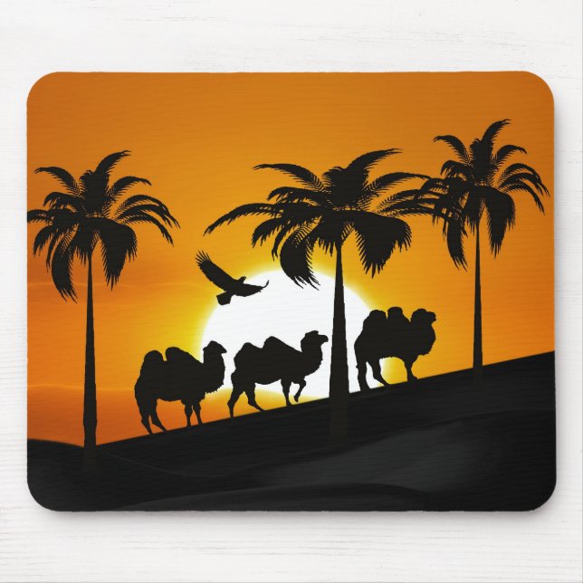 WüstenCamels bei Sonnenuntergang Mousepad (Vorne)