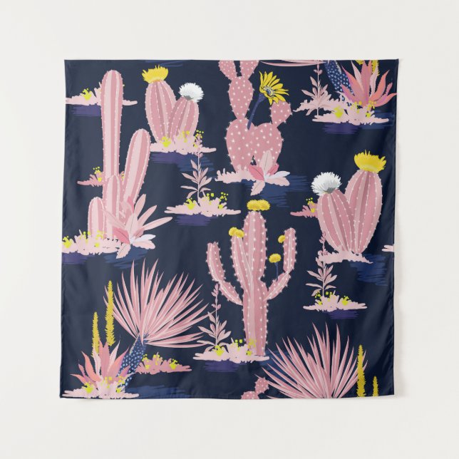 Wüstenchic: Pastel Cactus Bloom Wandteppich (Vorderseite)