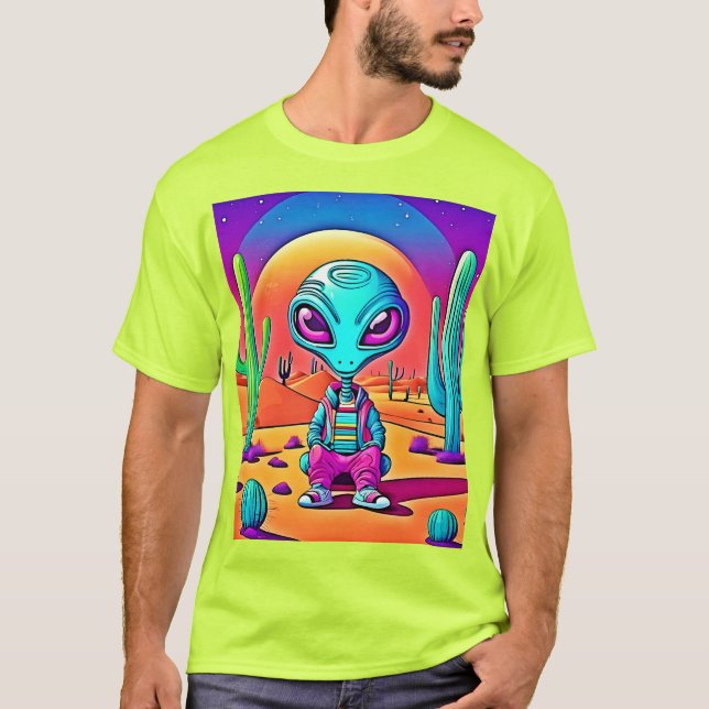 Wüstenchillender Alien-Kunst T-Shirt (Vorderseite)