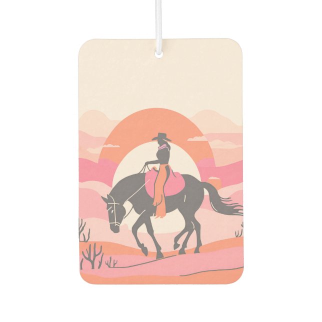 Wüstenflüge mit Cowgirl beim Reiten ihres Pferdes Autolufterfrischer (Vorderseite)