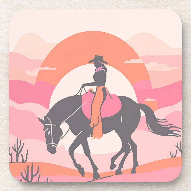 Wüstenflüge mit Cowgirl beim Reiten ihres Pferdes Getränkeuntersetzer (Vorderseite)