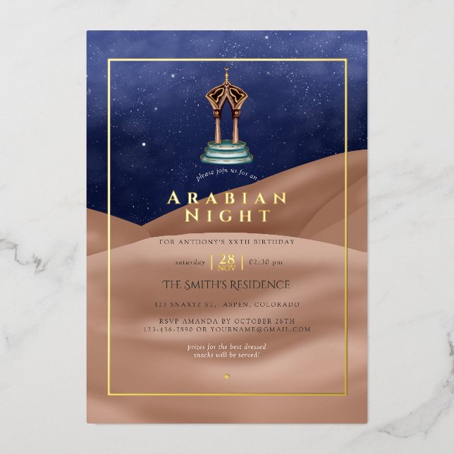 Wüstenfoil Arabian Birthday Foil Einladung (Vorderseite)