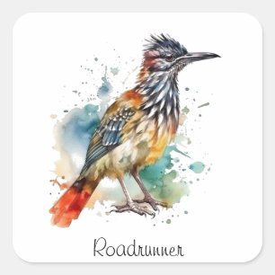 Wüstengeist, Roadrunner in Wasserfarben nach Maß Quadratischer Aufkleber