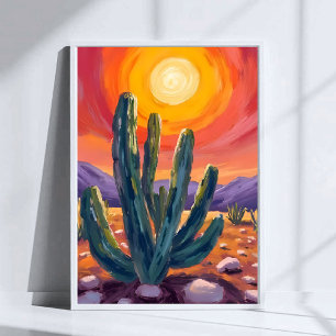 Wüstenkakteen   Sonnenuntergang Natur Landschaftsm Poster