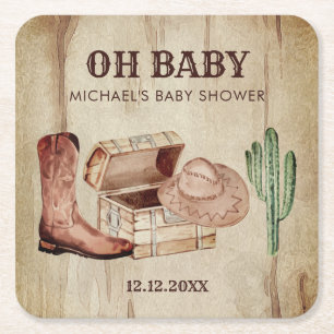 Wüstenkaktus Baby Cowboyhut Schuhe Party Rechteckiger Pappuntersetzer