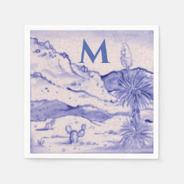 Wüstenkaktus Blaue weiße Landschaft Yucca Monogram Serviette