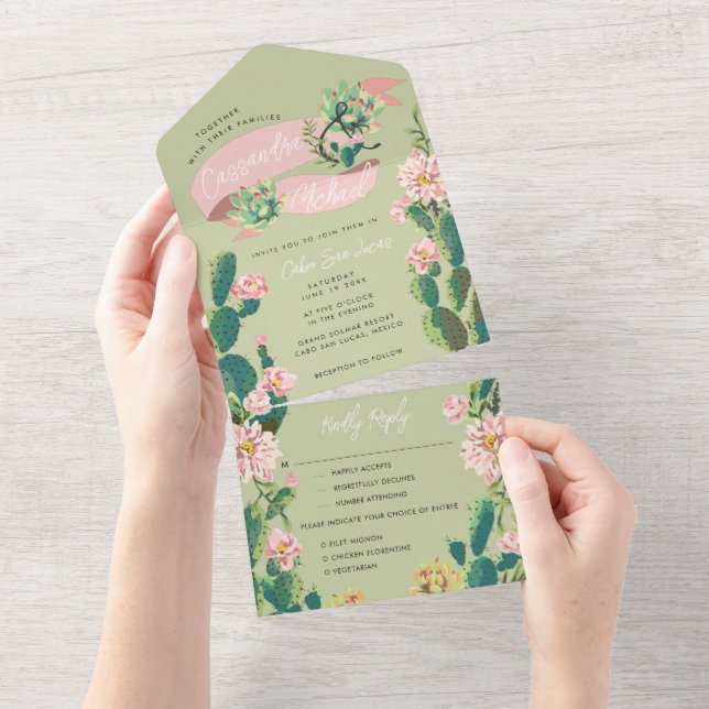 Wüstenkaktus Bloom All in One Wedite Einladung (Abreißen)
