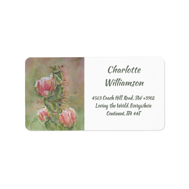 Wüstenkaktus-Blume in Aquarelladresse Adressaufkleber (Vorne)
