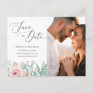 Wüstenkaktus Foto Save-the-Date. Elegante Hochzeit Postkarte