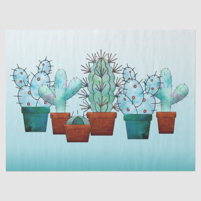 Wüstenkaktus Pflanze Aquarellfarben Seidenpapier (Vorderseite)