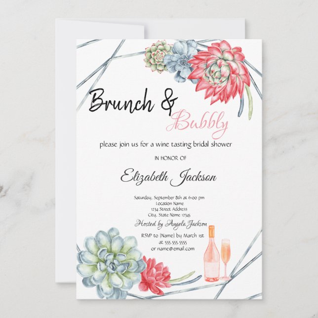 Wüstenkaktus Red Brunch & Bubbly Bridal Einladung (Vorderseite)