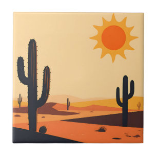 Wüstenkaktus-Sonnenuntergangs-Silhouette  Fliese