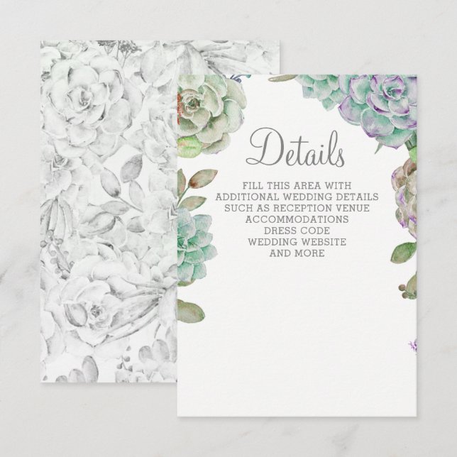 Wüstenkaktus Succulents Wedding Begleitkarte (Vorne/Hinten)
