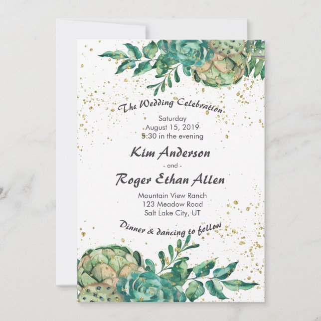 Wüstenkaktus Sukkulente romantische Hochzeitseinla Einladung (Vorderseite)