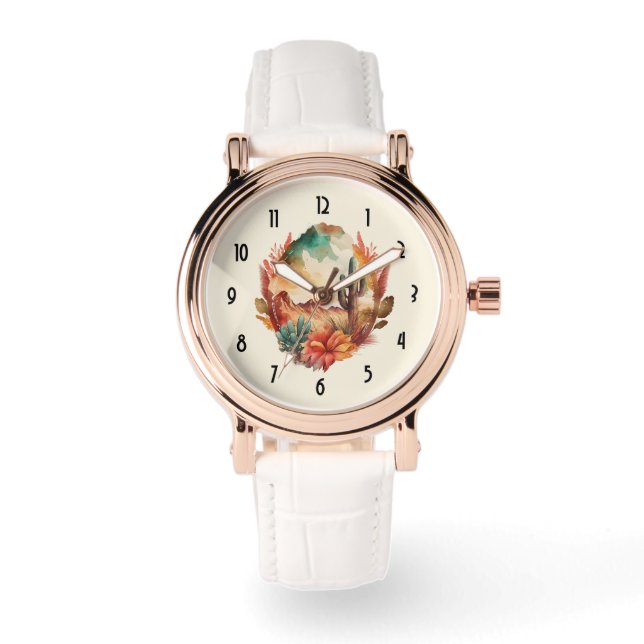 Wüstenkaktus und Gebirge Armbanduhr (Vorderseite)