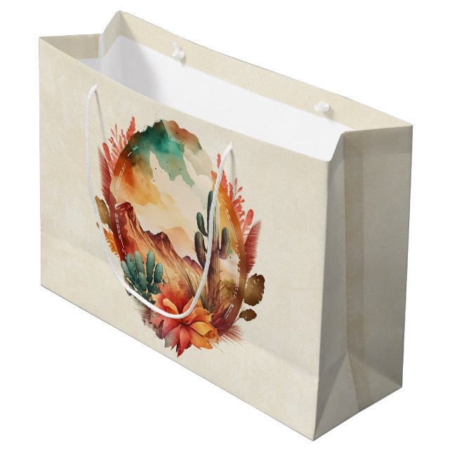 Wüstenkaktus und Gebirge Große Geschenktüte (Vorderseite Schrägansicht)