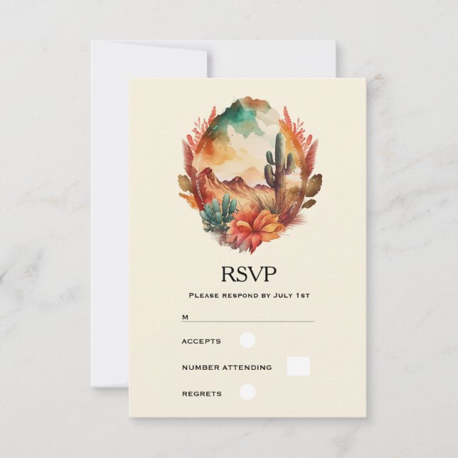 Wüstenkaktus und Gebirge RSVP Karte (Vorderseite)