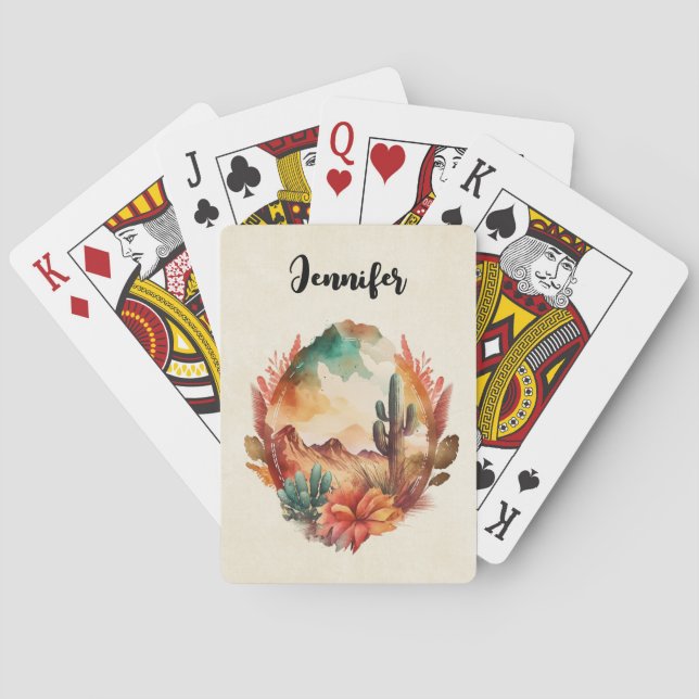 Wüstenkaktus und Gebirge Spielkarten (Rückseite)