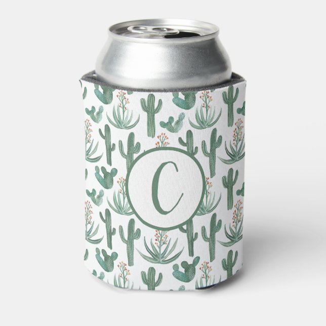 Wüstenkaktus Wasserfarbe CUSTOM Initials Weiß Dosenkühler (Kanne Rückseite)