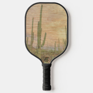 Wüstenkaktuspflanzen auf Holzmaserung Foto Bild Pickleball Schläger