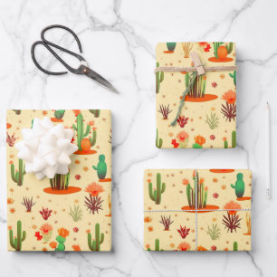Wüstenkaktuspflanzen-Muster Western USA Geschenkpapier Set