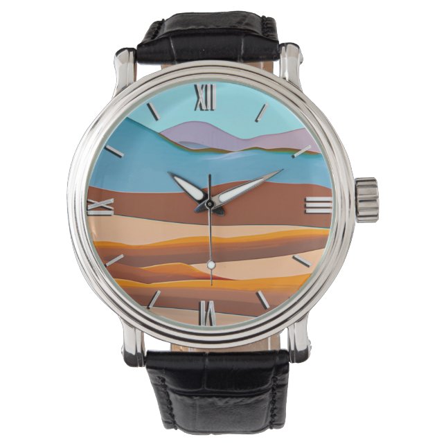 Wüstenlandschaft in Rust Orange und Aqua Armbanduhr (Vorderseite)