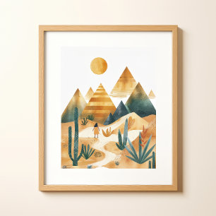 Wüstenlandschaft-Kakteen-Geometrie-Wandkunst Poster