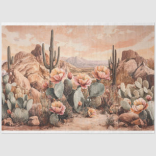 Wüstenlandschaft mit blühenden Kakteen Decoupage Seidenpapier