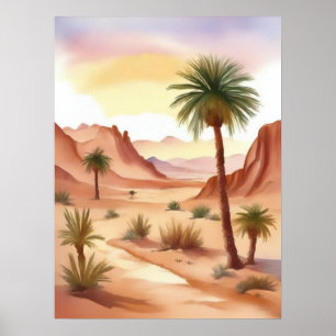 Wüstenlandschaft mit Dattelpalmen Poster