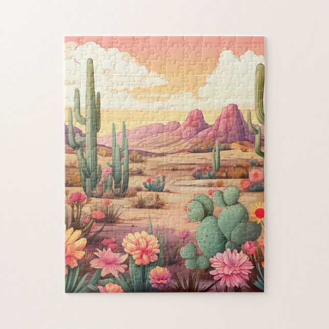 Wüstenlandschaft mit Kakteen und Blume (Vertikal)
