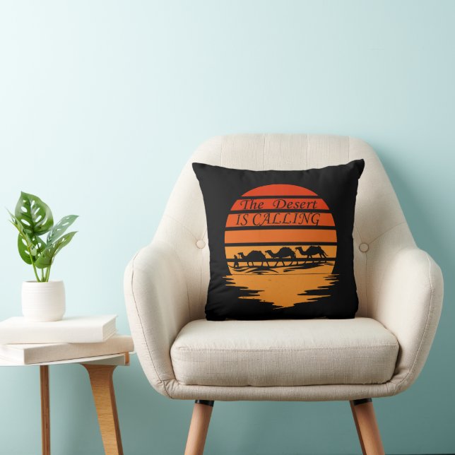 Wüstenlandschaft mit Kamelsonnenuntergang Vintag Kissen (Stuhl )