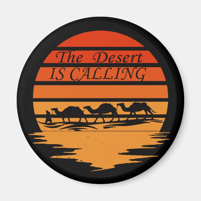 Wüstenlandschaft mit Kamelsonnenuntergang Vintag Magnet (Vorne)