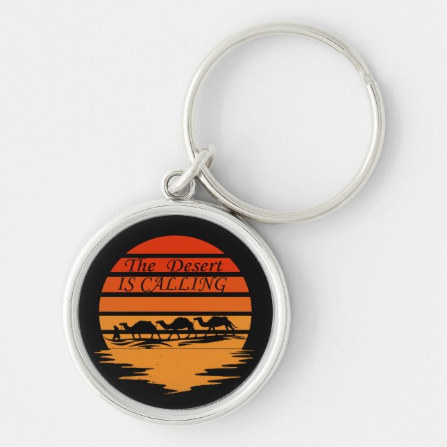 Wüstenlandschaft mit Kamelsonnenuntergang Vintag Schlüsselanhänger (Vorne)
