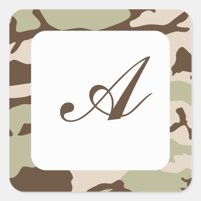 Wüstenmonogramm der Camouflage Quadratischer Aufkleber (Vorderseite)