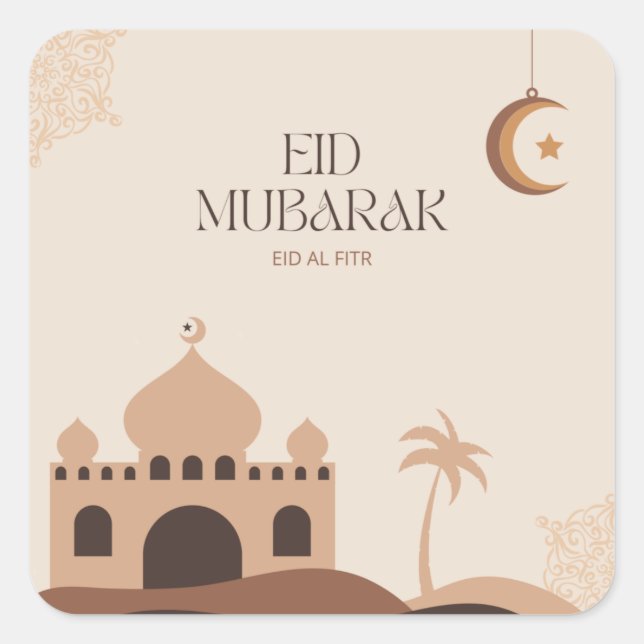 Wüstenoase englisch-english happy eid-Eid Al Fitr- Quadratischer Aufkleber (Vorderseite)