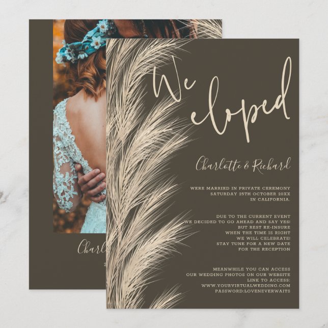 Wüstenpampas boho beige wir elopiert Hochzeitsfeie Ankündigung (Vorne/Hinten)