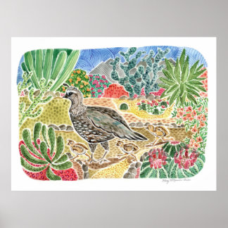 Wüstenquail mit farbenfroher Wüstenlandschaft Poster