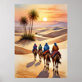 Wüstenreise bei Sunset - Nomadic Camel Caravan Poster